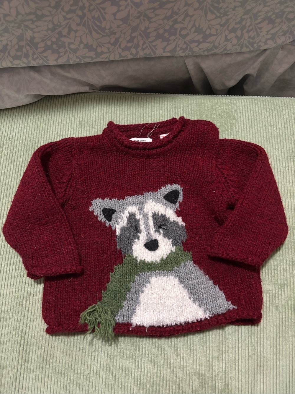 Zara Burgundy Knit Sweater with Raccoon